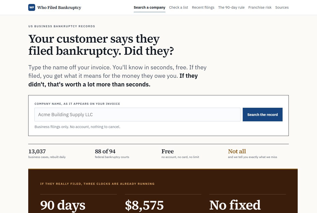 Who Filed Bankruptcy: court-record styled search site.